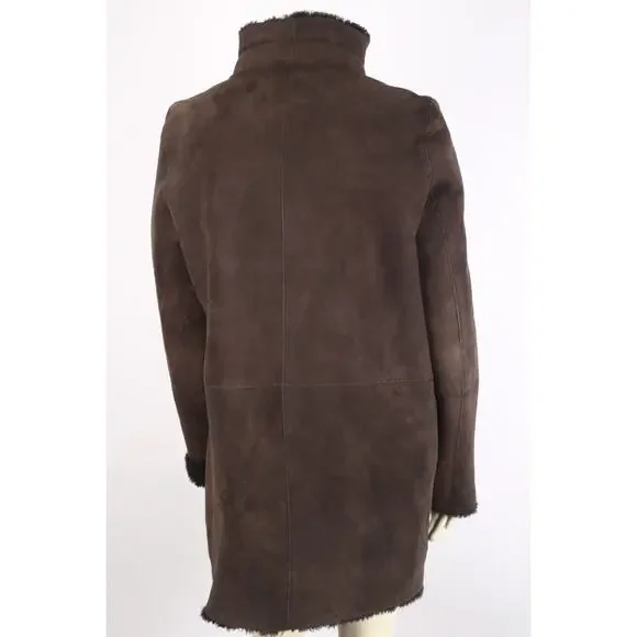 GOES Brown Suede Dyed Sheep Shearling Zip Winter Coat Size L
